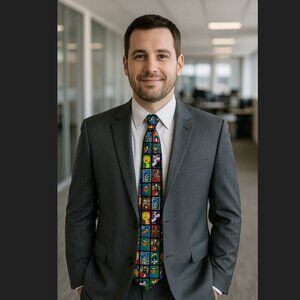 Vintage 90s Looney Tunes Men's Tie USPS Stamp Collection Warner Bros Cartoon USA